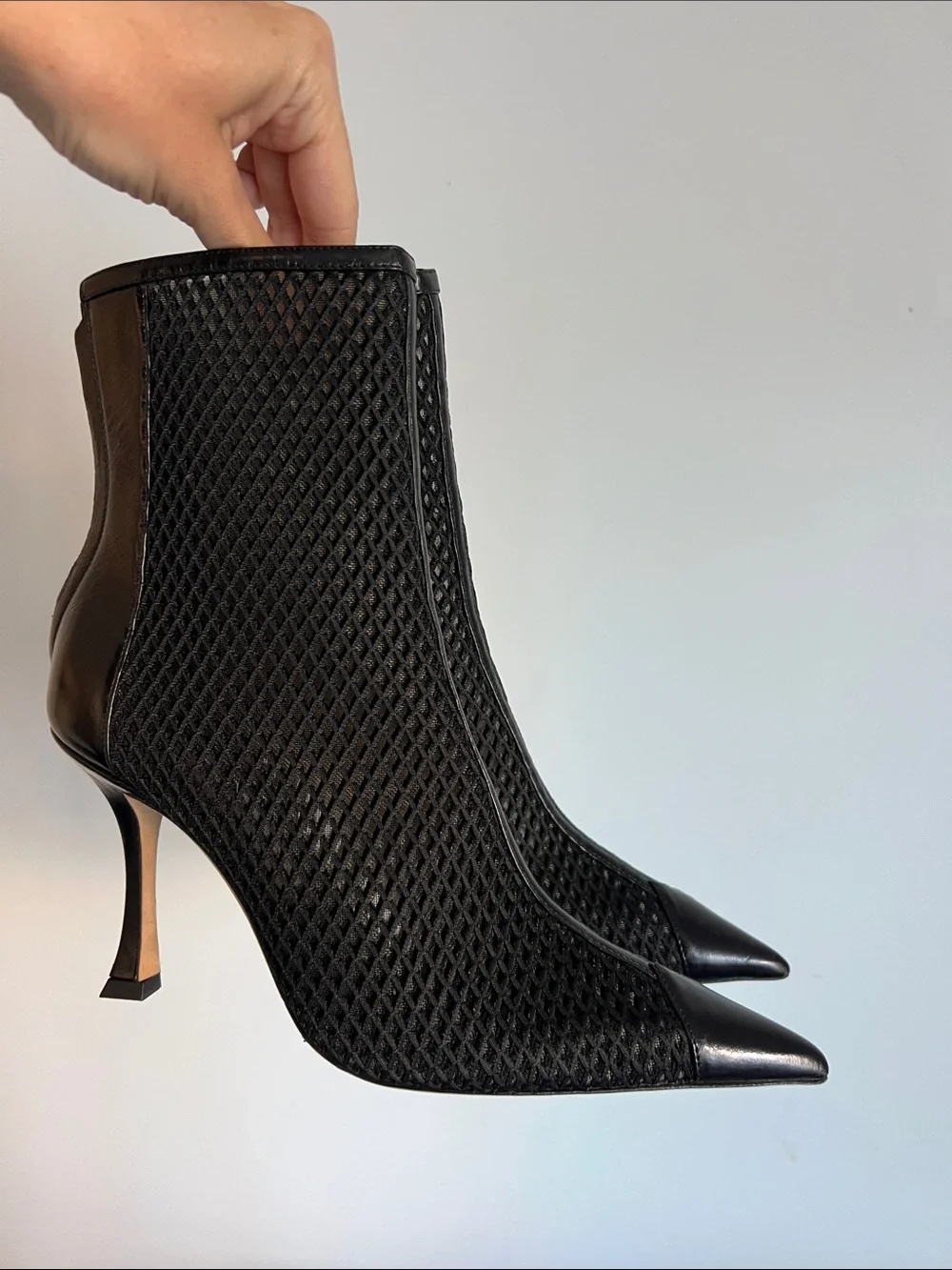 Jimmy Choo naidoo 90 black mesh leather ankle boots pointed toe booties 38 - Picture 1 of 7